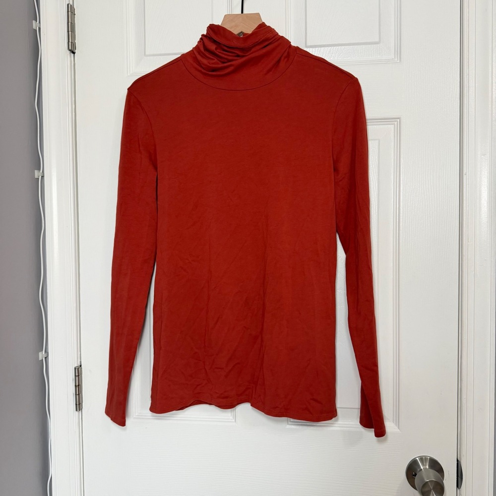 Peruvian Connection Pima Cotton Turtleneck Top Rust Orange Long Sleeve Large